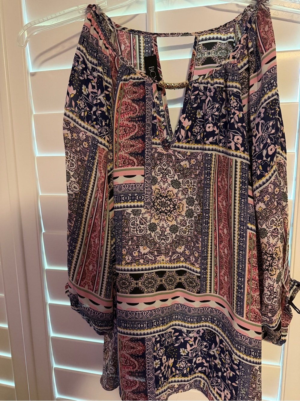 BCX Navy and Pink Patchwork V-Neck Tunic